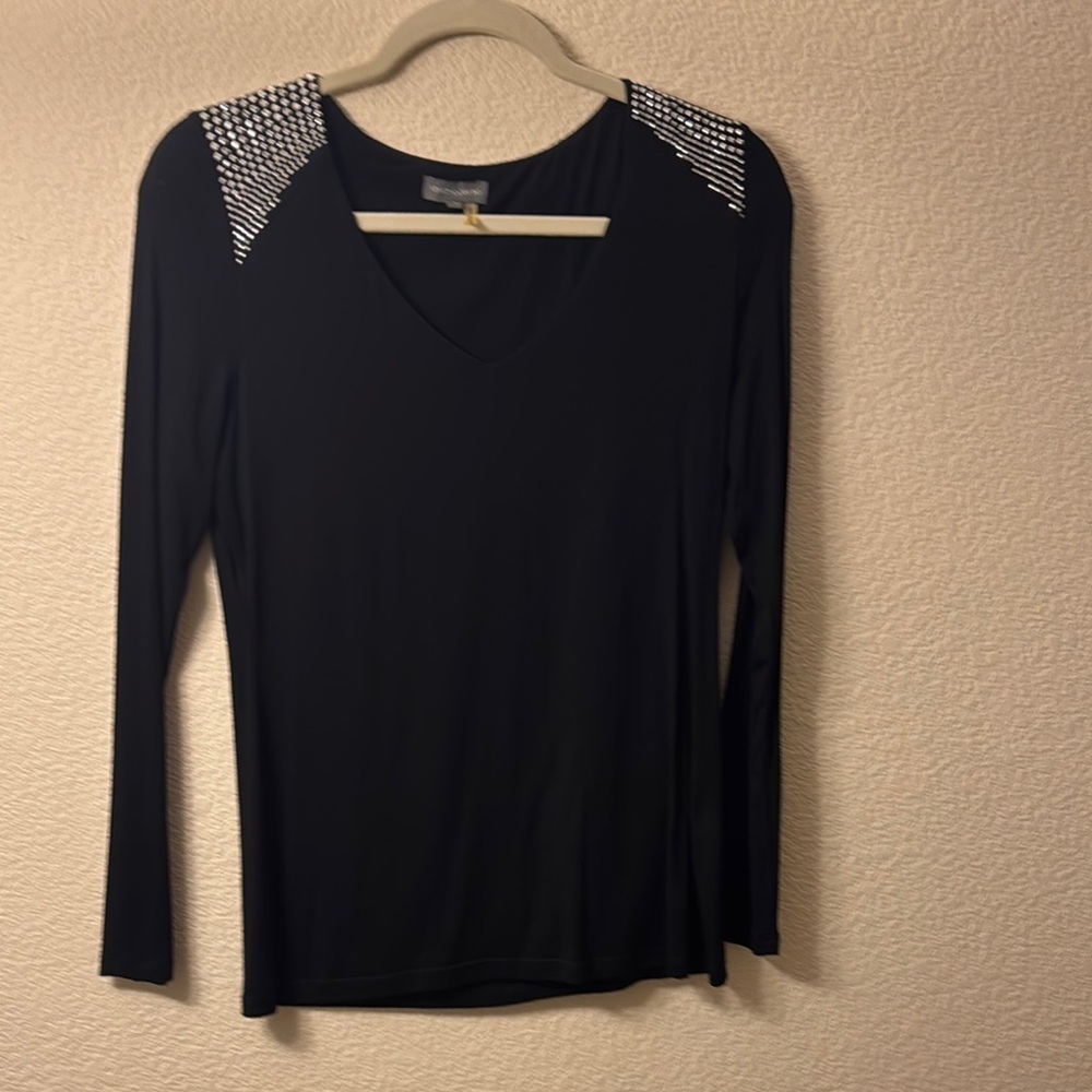 Vince Camuto Black Long Sleeve Top with Silver Accents